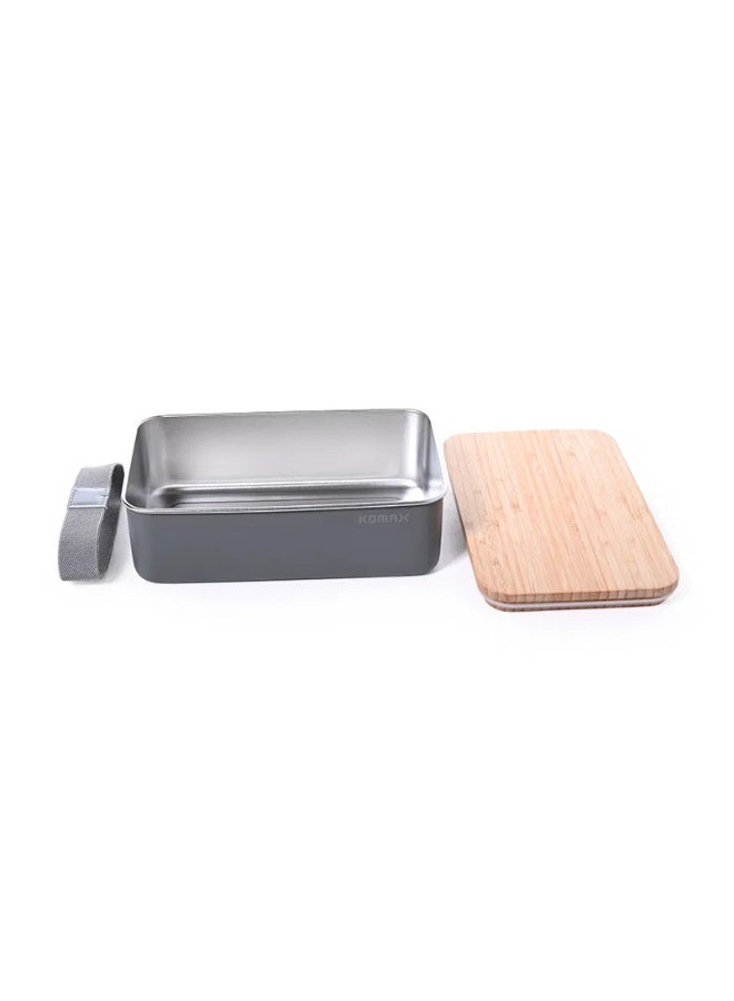 komax Large rectangular food container with gray wooden lid - Image 2